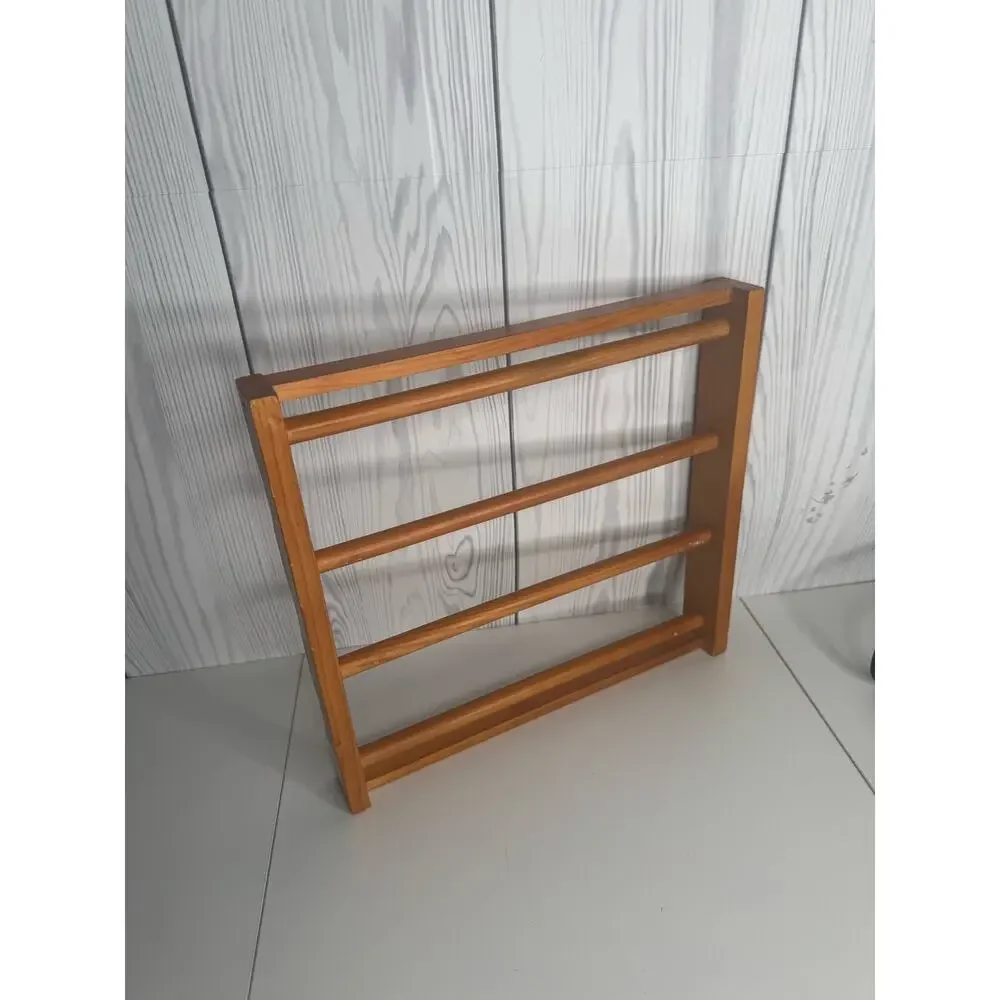Vintage Wooden Towel Doily Potholder Rack Bathroom Kitchen Standing 12 x 12
